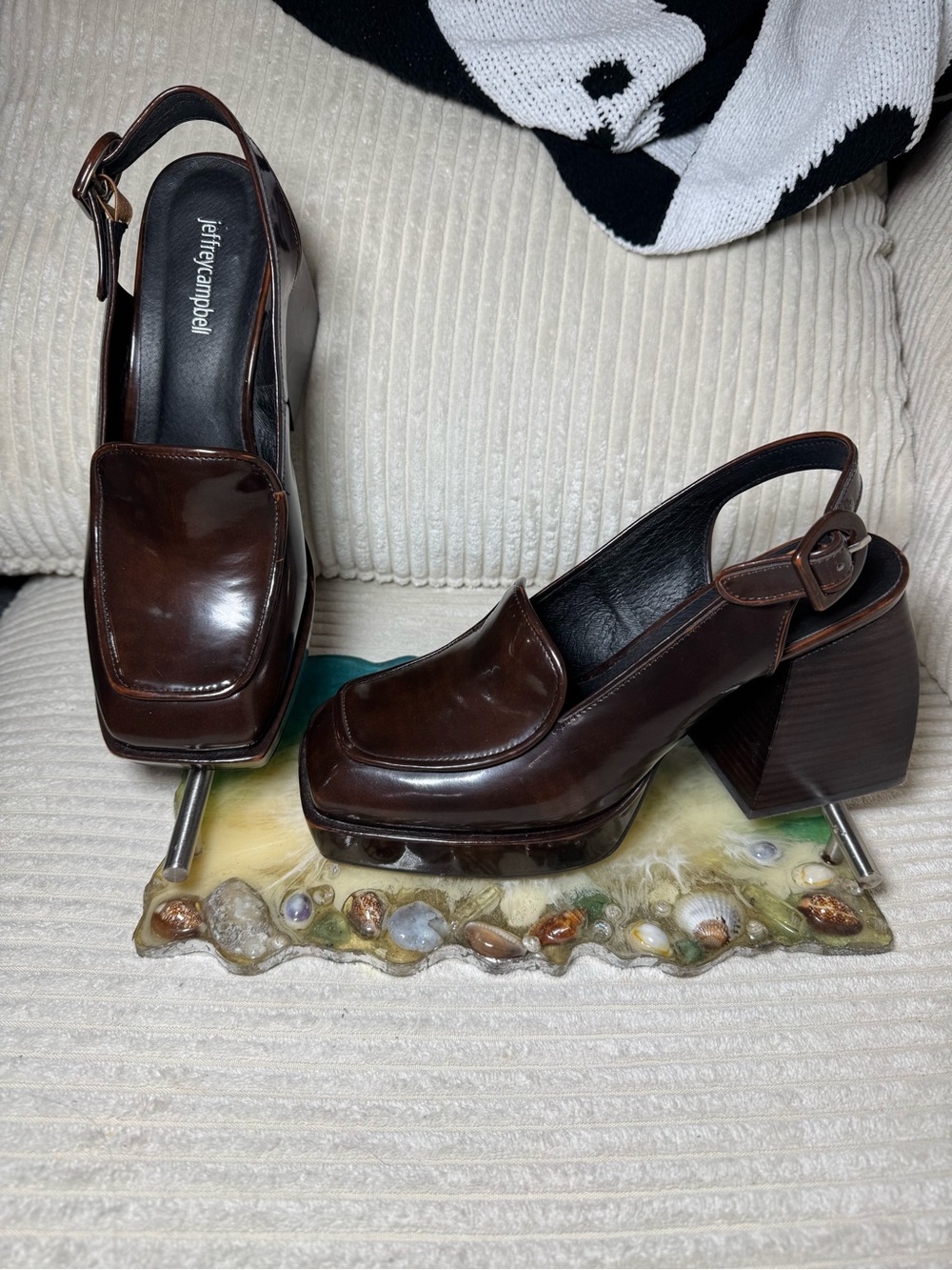 Jeffrey Campbell Women's Brown Leather Slingback Block Heel Loafers Dutchess
